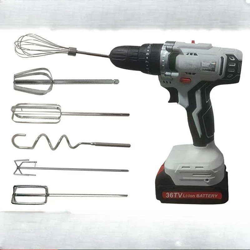 

Electric drill lithium battery small mixer household commercial paste meat stuffing whisk stainless steel electric mixer