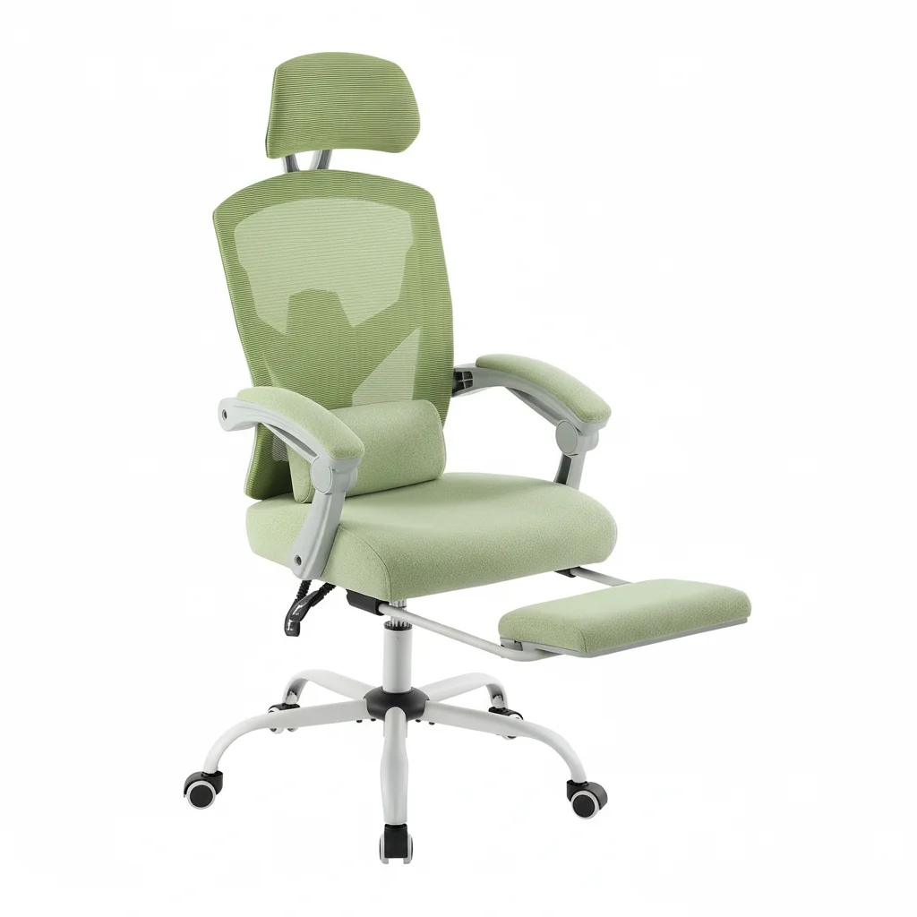 Silla ergonómica de escritorio para oficina en casa con reposapiés, silla giratoria reclinable de malla con respaldo alto, reposacabezas/soporte lumbar, verde elegante