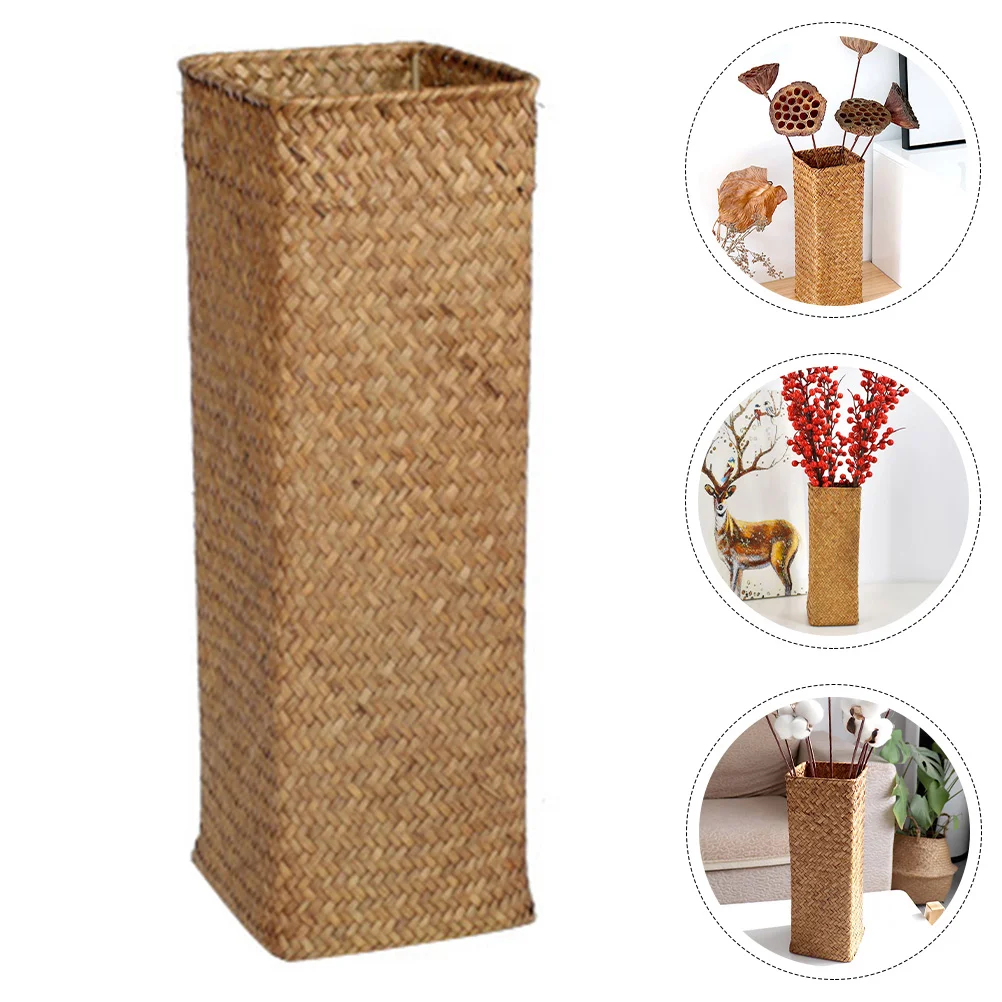 Basket Tall Flower Vase Small Dining Table Woven Decor Seaweed Rattan Bottle Long