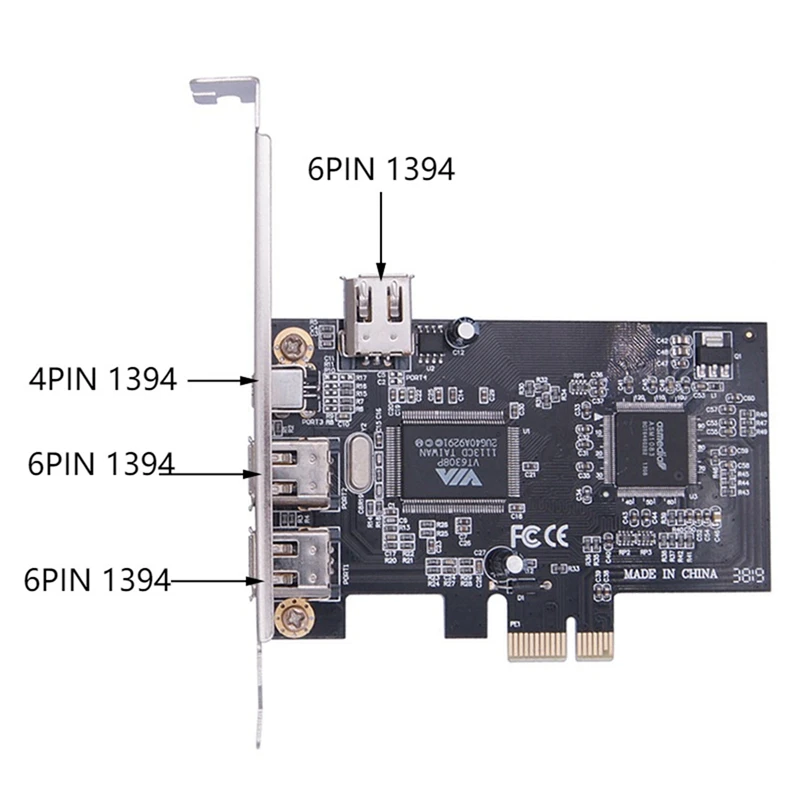 PCI-E To 1394A Card, PCI-E 1.0 X1 To IEEE 1394A 4-Port Firewire Card, Support 1440X1080 Resolution,With 0.8M 1394A Cable