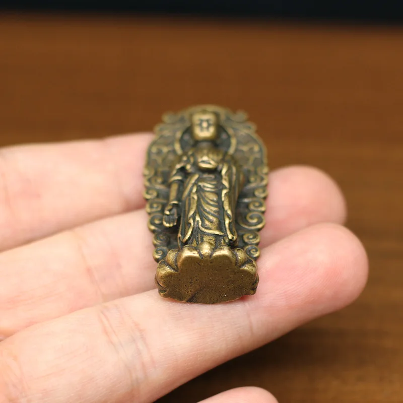 Mini Solid Pure Copper Sakyamuni Standing Buddha Statue Micro-Carved Small Ornament