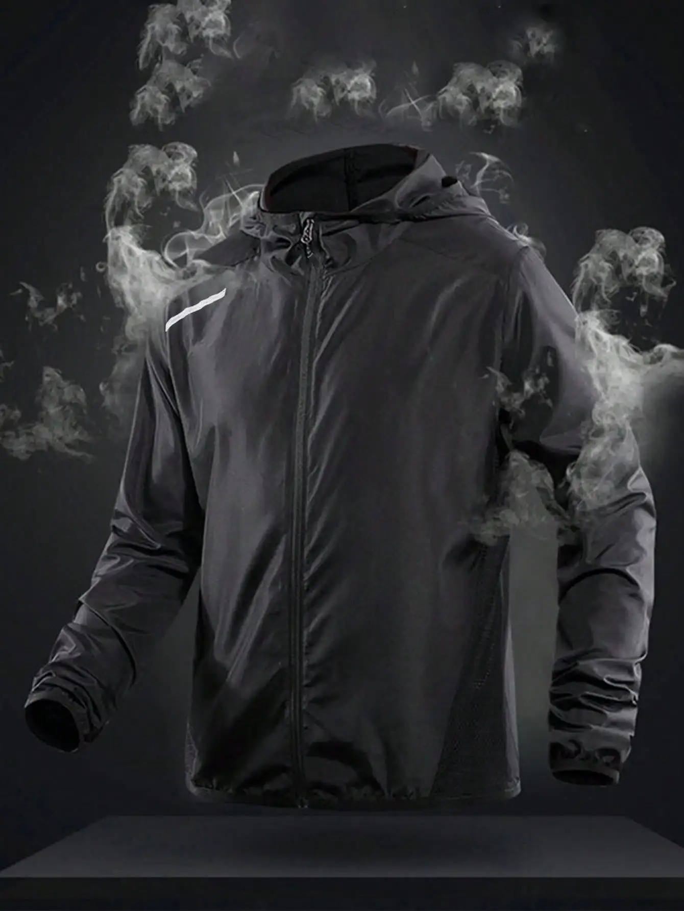 

Men's Lightweight Hooded Sun Protective Jacket With Reflective Strips, Mesh Patchwork Design, Suitable For Fitness, Jogging, Outdoor Sports Fishing Black Spring