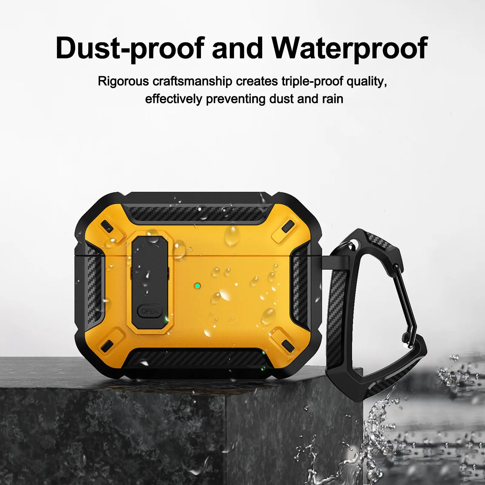 에어팟 프로 3용 카본 파이버 보호 하드 아머 케이스 커버, 클리닝 키트 포함 안전 잠금 케이스 액세서리