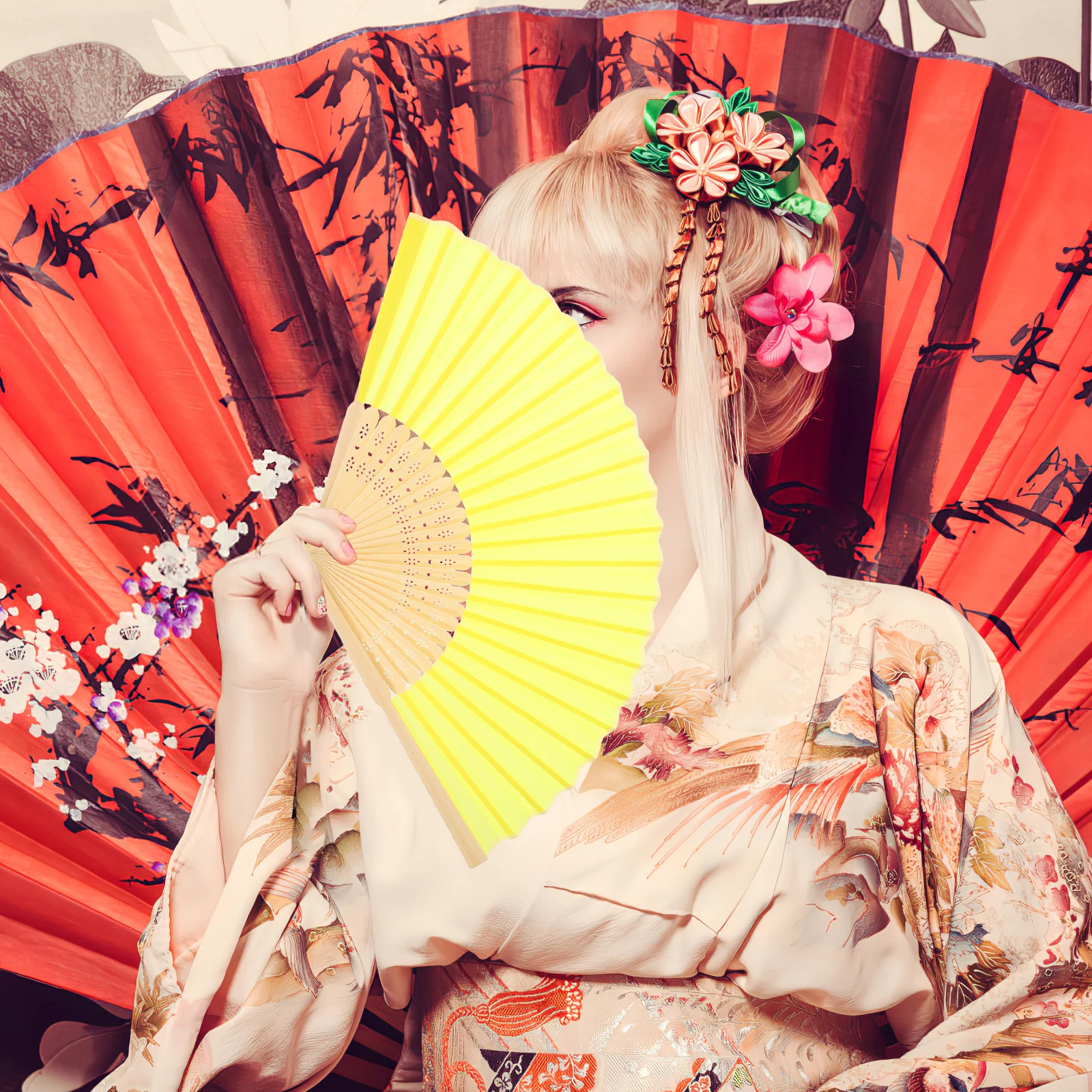 

6Pcs Chinese Folding Fans Handheld Fan Bamboo Cloth Foldable Fan for Summer Travel Dance Performance Festival Photography Props