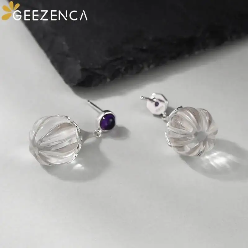 GEEZENCA 925 Silver Natural White Crystal Pumpkin Bead Dangle Earrings For Women Minimalism Chic Water Drop Earring 2023 New