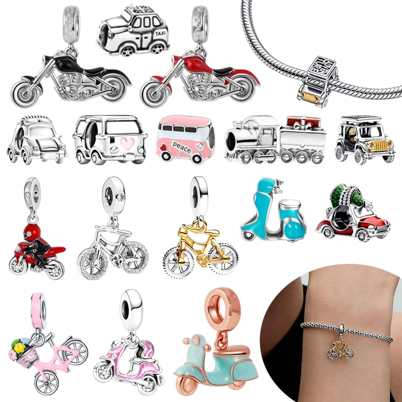 

DIY Jewelry Gifts Pink Scooter Motorcycle tone Spinning Wheels Bicycle Two-tone Adventure Car Charm Beads Fit Original Bracelets