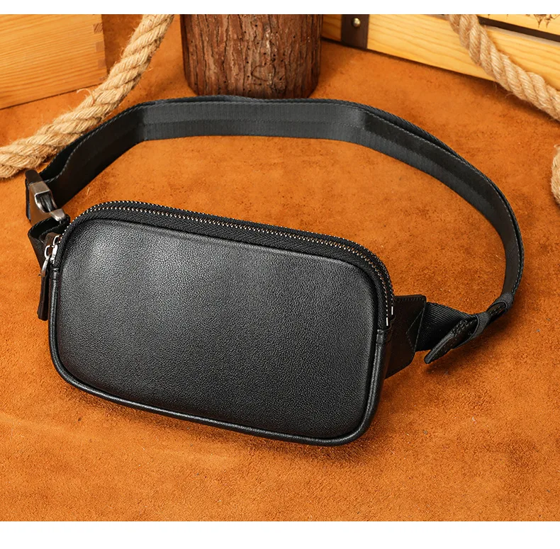 Leather Men Chest Bag Phone Pouch Genuine Leather Fanny Pack Men Male Small Waist Pack Waist Bag Men Belt Pouch Shoulder Bag