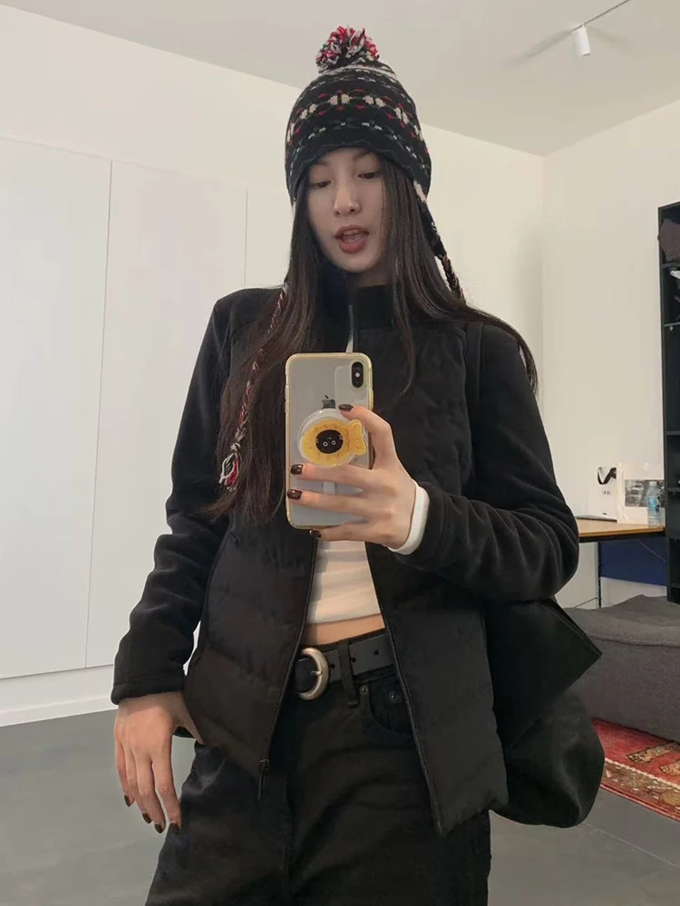 Coreano fino parka para mulheres inverno velo quente retalhos para baixo jaqueta y2k feminino todos os jogos gola puffer outwear novo