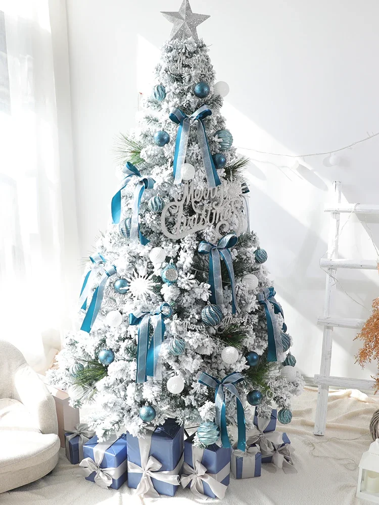 

zq Blue Christmas Tree Set 1.5/1.8/2.1/3 M 4 Encryption Large Christmas Scene Decoration