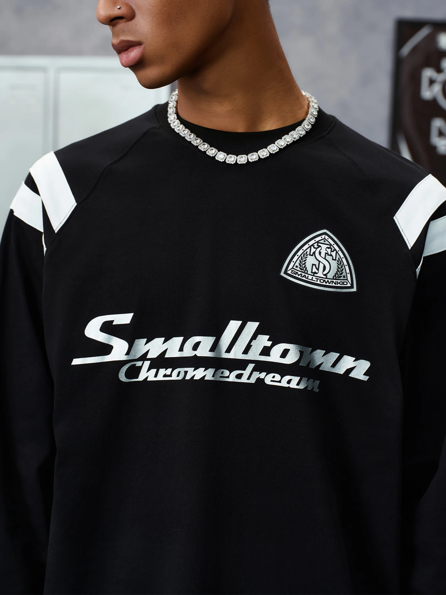 STK SmallTownKid Retro Racing Car Long Sleeve T-Shirt Sport Style American Retro Personality Trendy round Neck Printed Top