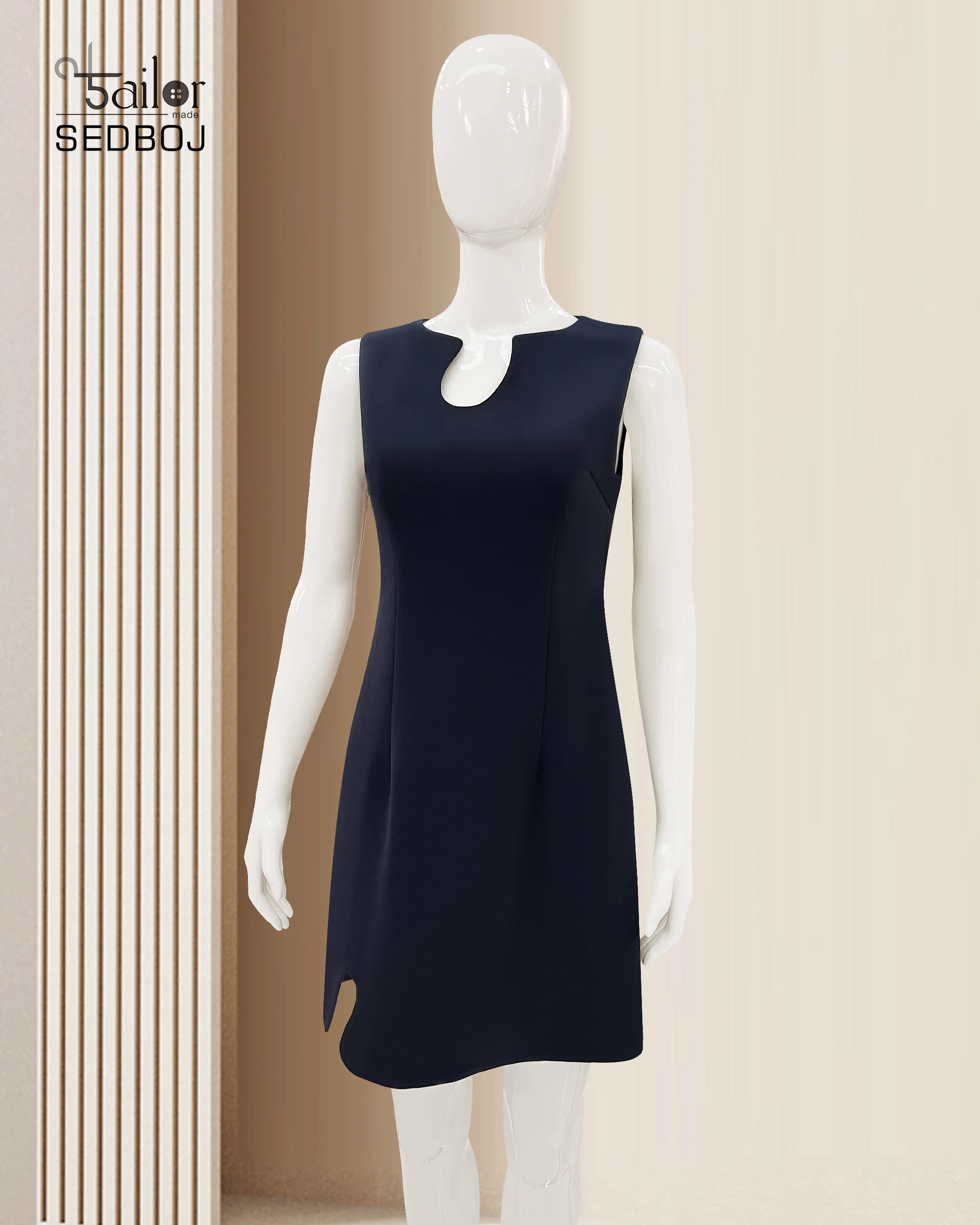 Vestido colete azul profundo sem mangas slim fit cor sólida com design de nicho