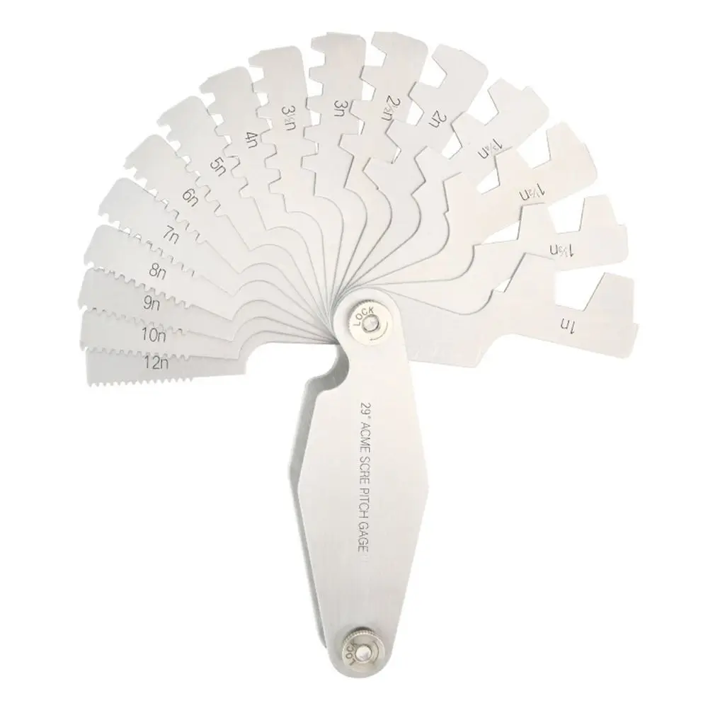 29 Degree Acme Screw Pitch Gauge Stainless Steel 16pcs Thread Pitch Measuring Tool T Shaped T-Thread Cutting Gage Industrial