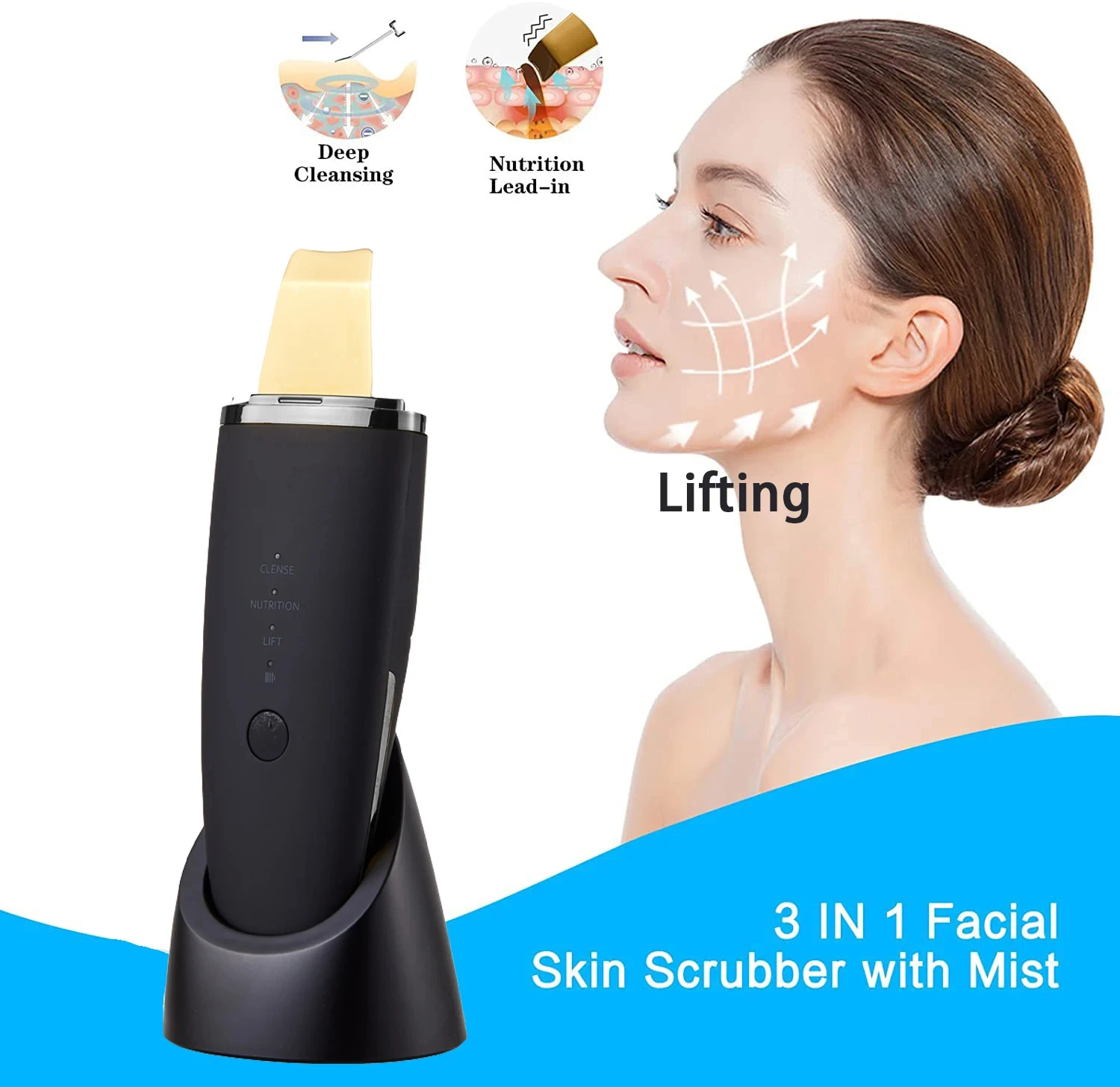 Épurateur de peau du visage ultrasonique professionnel, spatule vibrante pour le visage, dissolvant de points noirs, pelle propre, Machine à éplucher par Cavitation