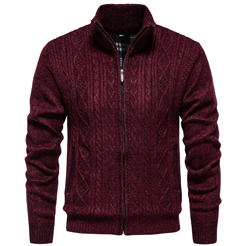 Cardigan chaud en cachemire avec col montant pour hommes, pulls en laine, pulls à fermeture éclair, tricots décontractés, vêtements pour hommes,