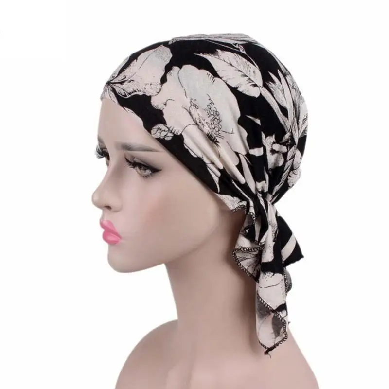 652F قبعة عمامة مرنة بكشكشة زهرية لوشاح الرأس غطاء كيماوي للحجاب الإسلامي #3