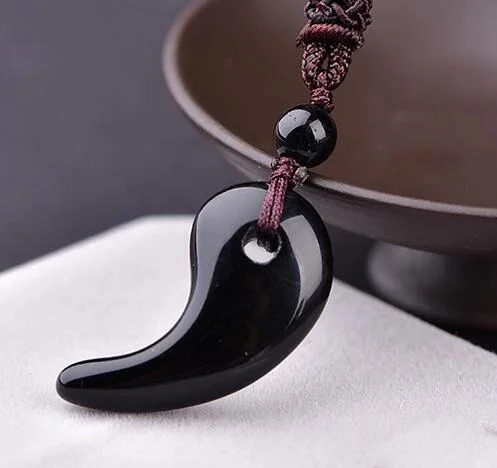 Natural Obsidian Crystal Gems Stone Shinto Magatama Amulet Pendant men women fashion bracelet jewelry + free rope wholesale