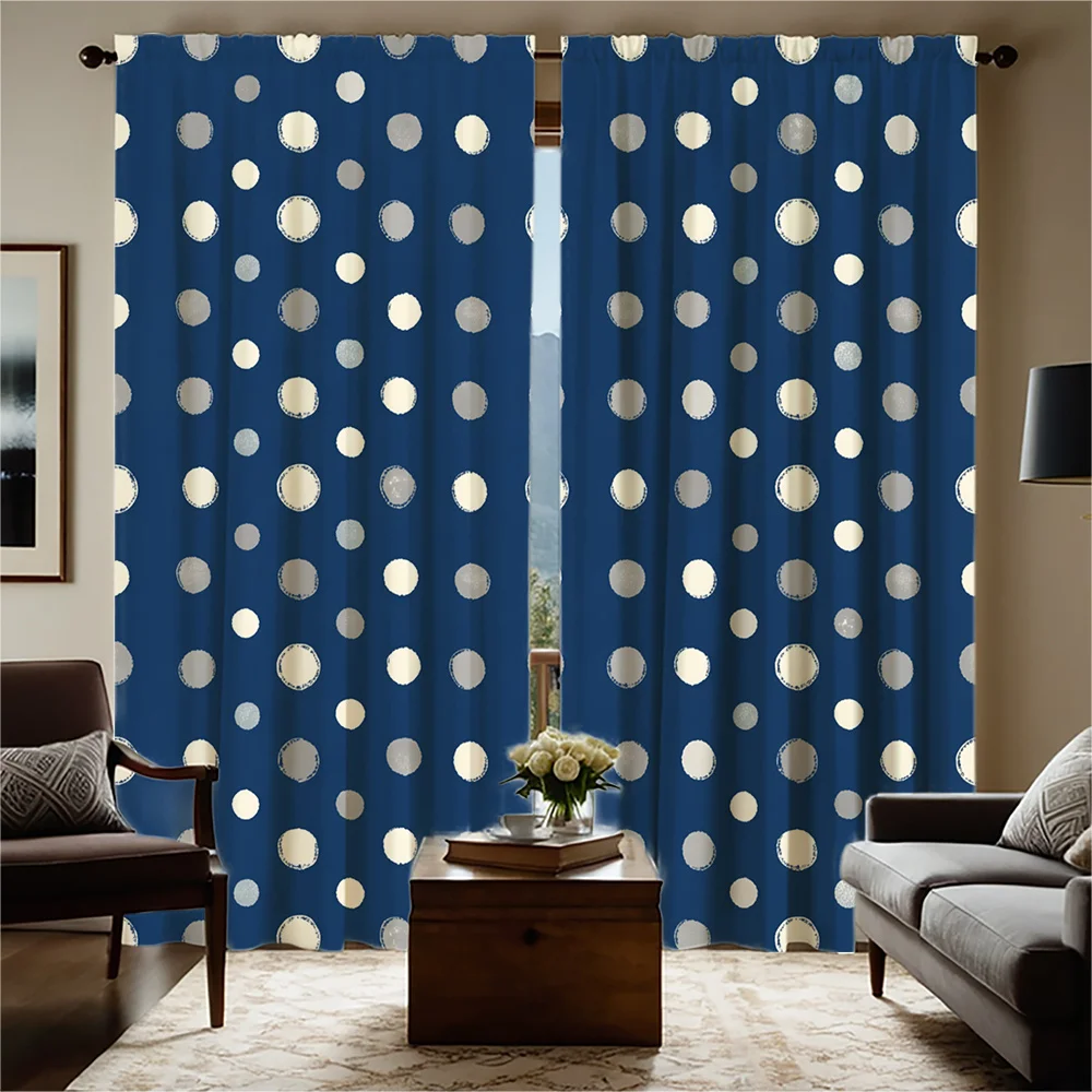 Navy Blue Polka Dot Curtains Living Room Window Curtains Decorative Drapery Pair Modern Home Indoor Style Panel