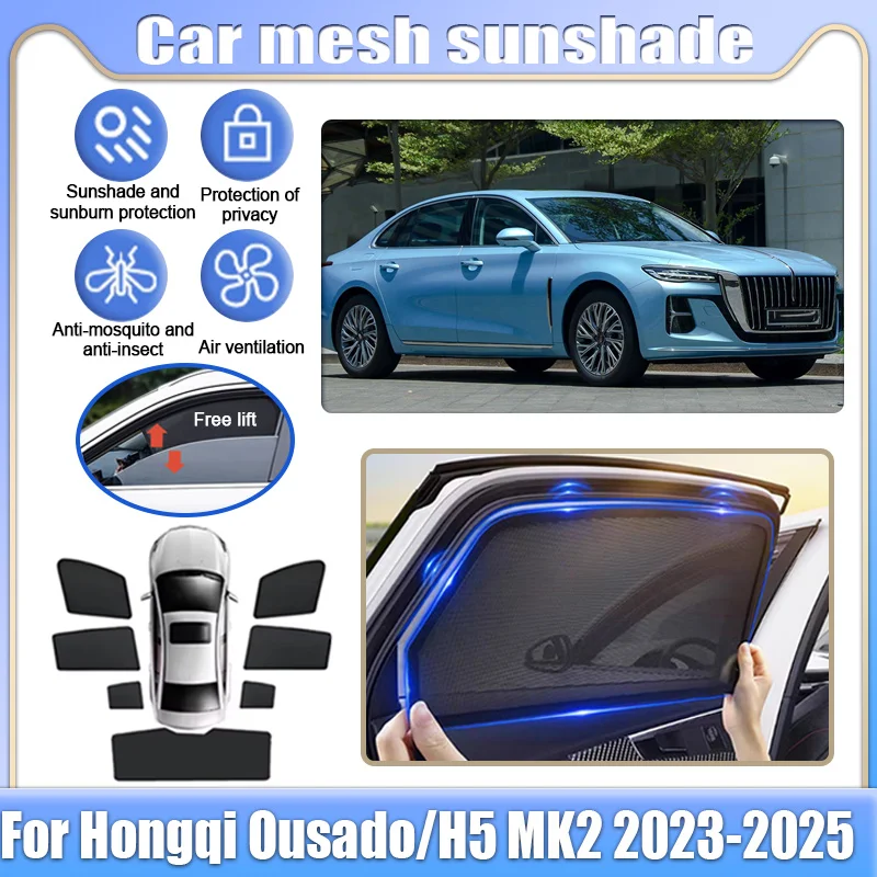 

For Hongqi Ousado H5 MK2 2023 2024 2025 Car Mesh Shades Window Sunshade Sunscreen Privacy Curtains Sun Visors Auto Accessories