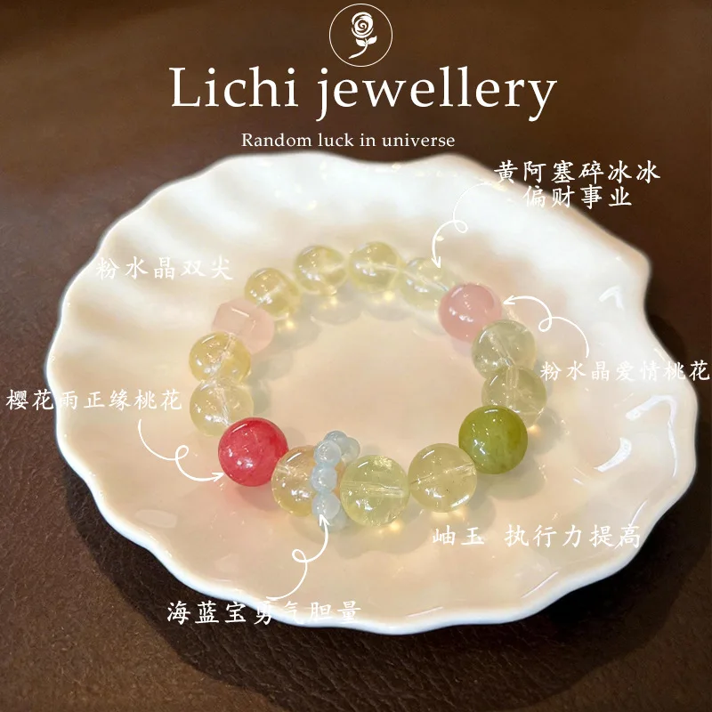 2026年天然レモンクォーツイエロークリスタル桜雨ピンククリスタル岫岩玉12mmビーズブレスレット女性用ギフトヒーリングエネルギー