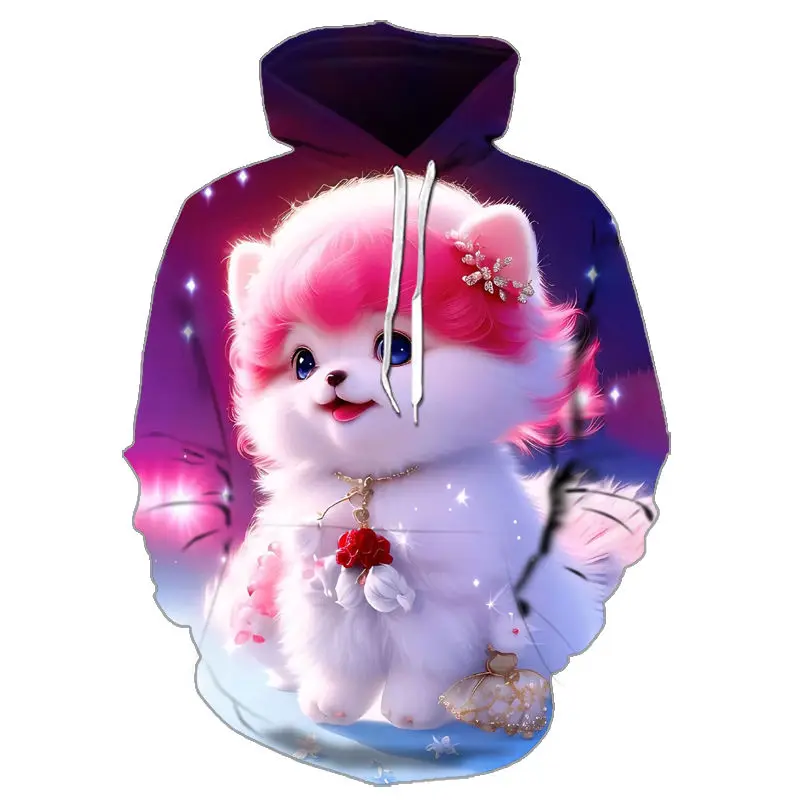 Early fall children's hoodie with cute personality dog 3D printed pattern boys and girls wear long-sleeved sweatshirts