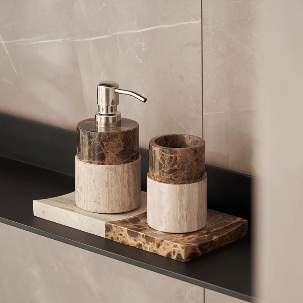 

Marble Portable Lotion Bottle Color-blocked Leopard Print Mouthwash Cup Shampoo Bottle Soap Dispenser Tray Bathroom Accessories