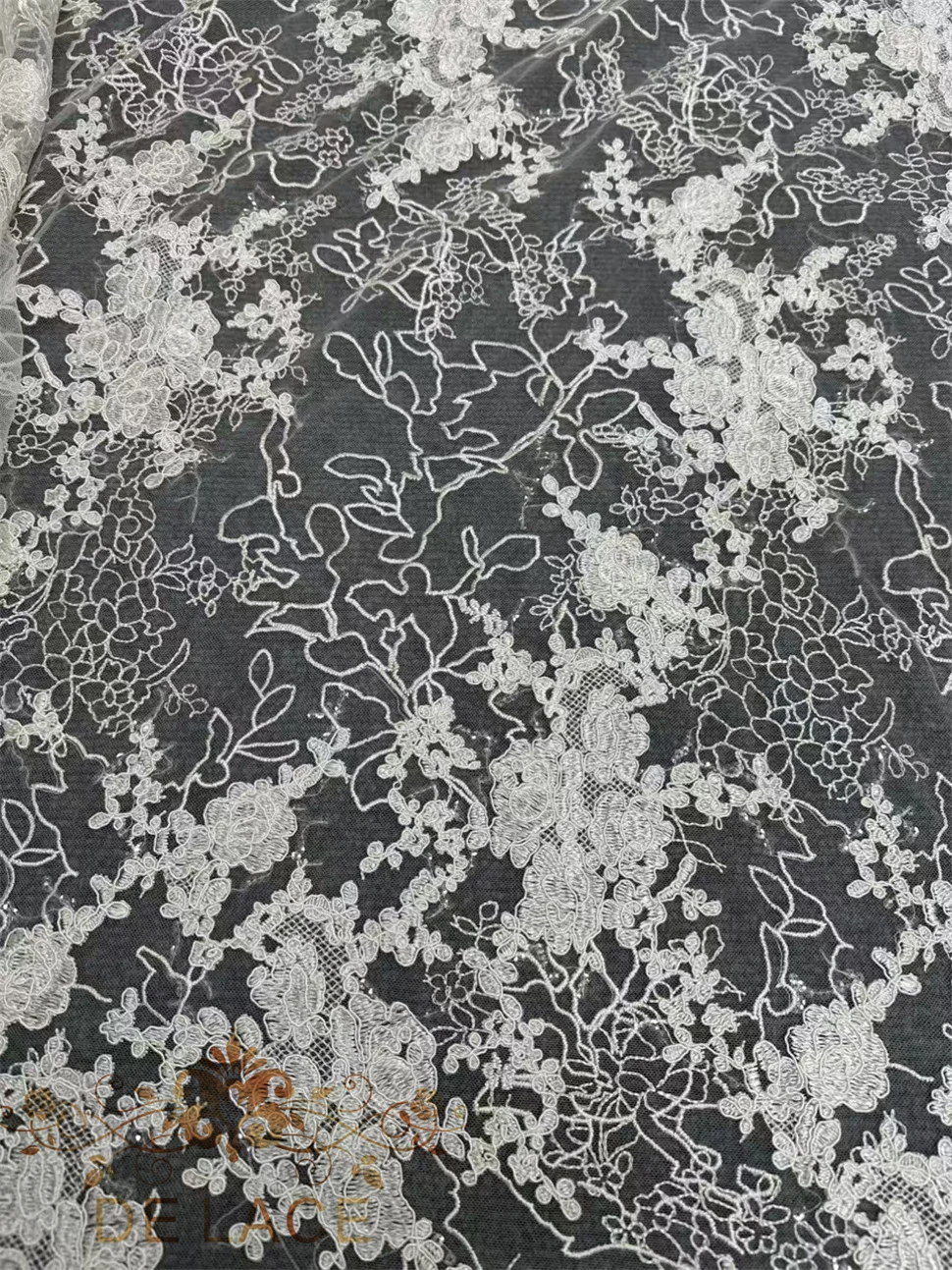 MY Retro Floral Embroidered Corded Lace High Quality Embroidery Fabric Vintage Wedding Dress Lace Fabric