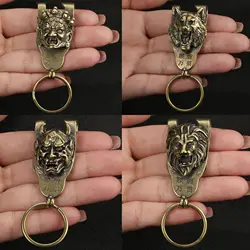 Retro Brass Hannya Ghost Monster Metal Key Chain Accessory Jewelry Key Holder Men Animal Tiger Lion Keychain Belt Hanging Buckle