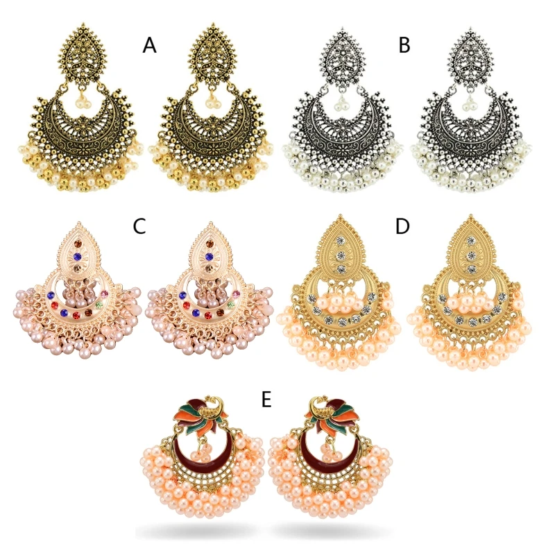 أقراط Jhumka Jhumki الكلاسيكية المتدلية أقراط الطاووس الهندية من بوليوود كوندان