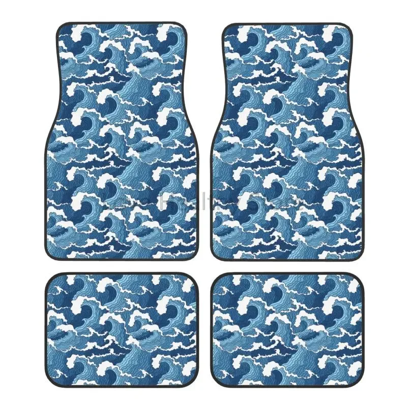 

Автомобильные коврики Great Wave Kanagawa с узором, набор из 4 шт. передних и задних ковриков для ног с нескользящей резиновой подложкой, автоаксессуары