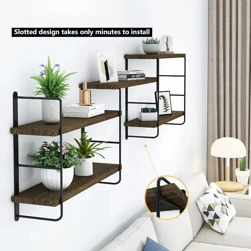 Rustic Wall Decor Wood Shelves for Bedroom, Living Room, Bathroom and Kitchen Storage, Easy Installation Hanging Shelves