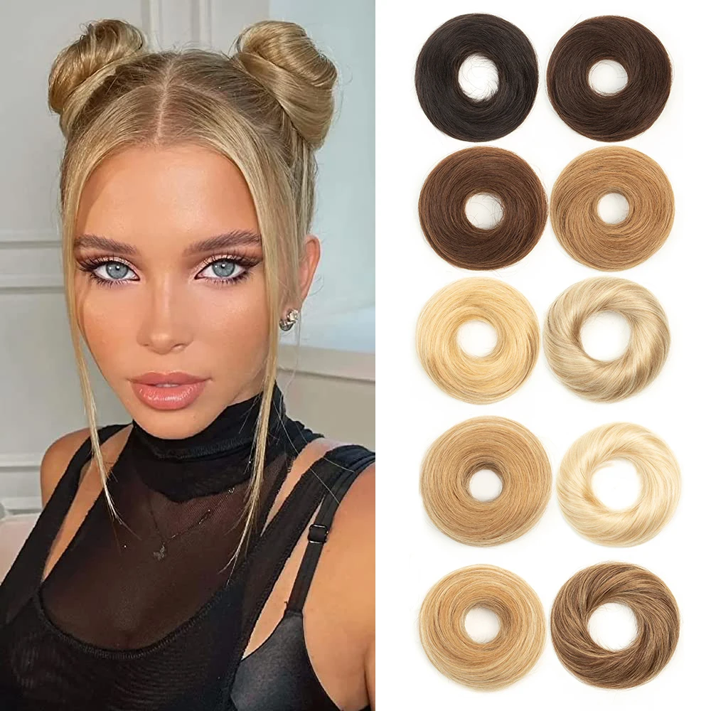 Isheeny Blonde Human Hair Buns Chignon Updo Donut Wrap Ponytail Hair Extensions Remy Hairpiece Real Natural Human Hair 11 Color