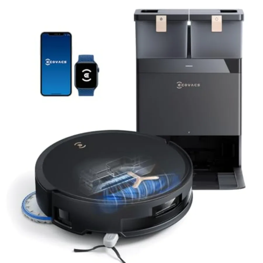 

Robot vacuum and mop for pet hair, carpets hard floors; 18, 500Pa suction, 12-in-1 station, auto mop lift, zero tangle, TruEdge