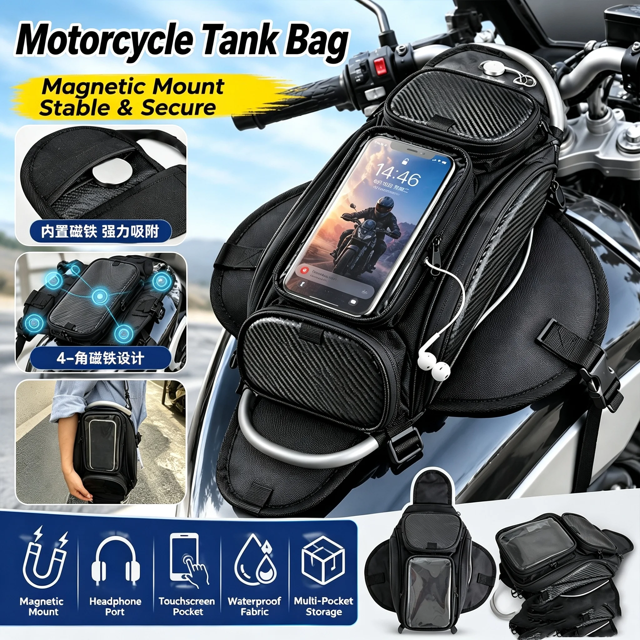 Motorcycle Gear Companies - Manyetik Dokunmatik Ekranlı Motosiklet Tank Çantası,