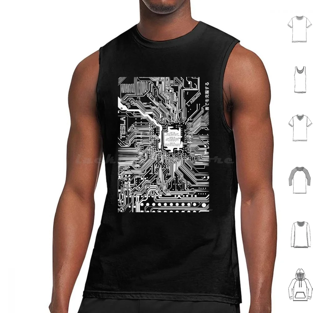 الدائرة الإلكترونية للكمبيوتر الأبيض، سترة Asimov Tribute Tank Tops بدون أكمام لوحة دوائر تكنولوجيا الدائرة الخضراء للكمبيوتر