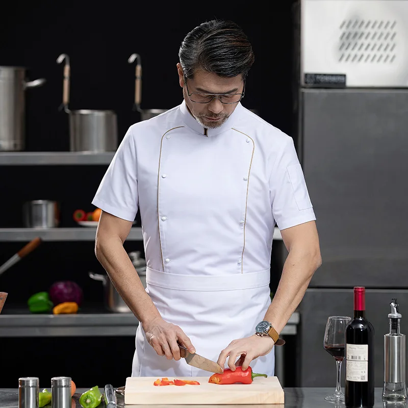 Uniforme de chef mince à manches courtes pour hommes, salopette de restaurant, été