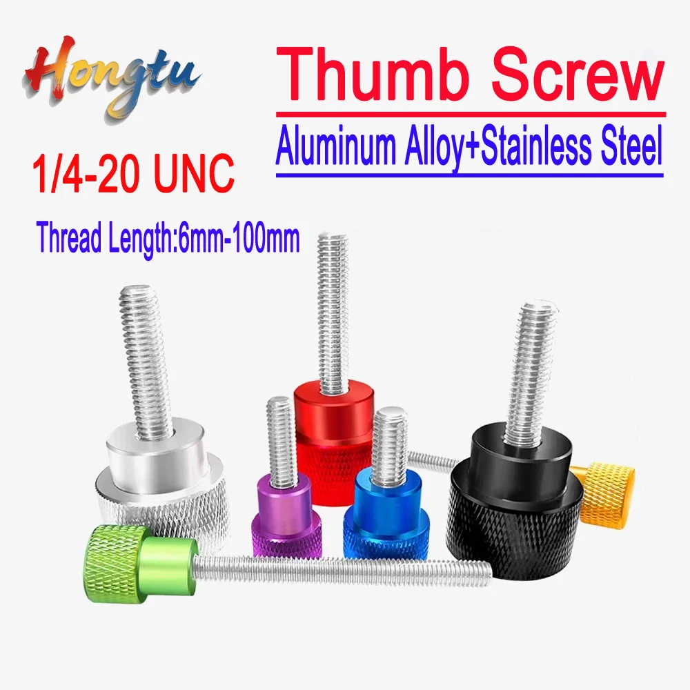 

Hongtu 1/4-20 UNC Thread Aluminum Thumb Screws - Colorful Knurled Head, A2 SS Thread, Hand-Tighten Bolts