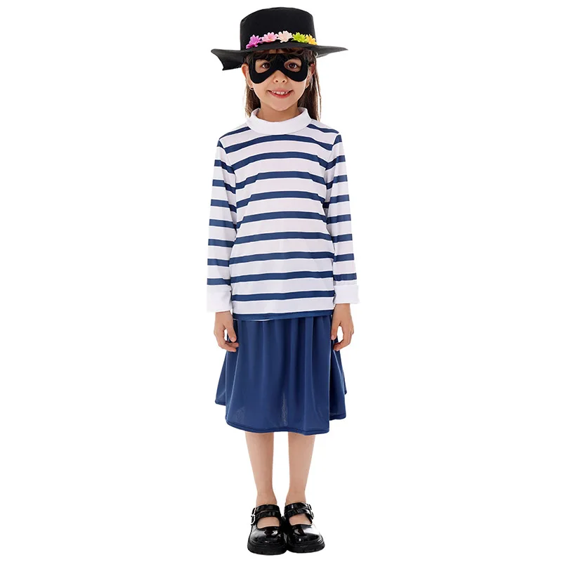 

Storybook Enfant Burglar Bill Robber Costume Set Striped Shirt Eye Patch Thief Cosplay For Enfants Carnival Party World Book Day