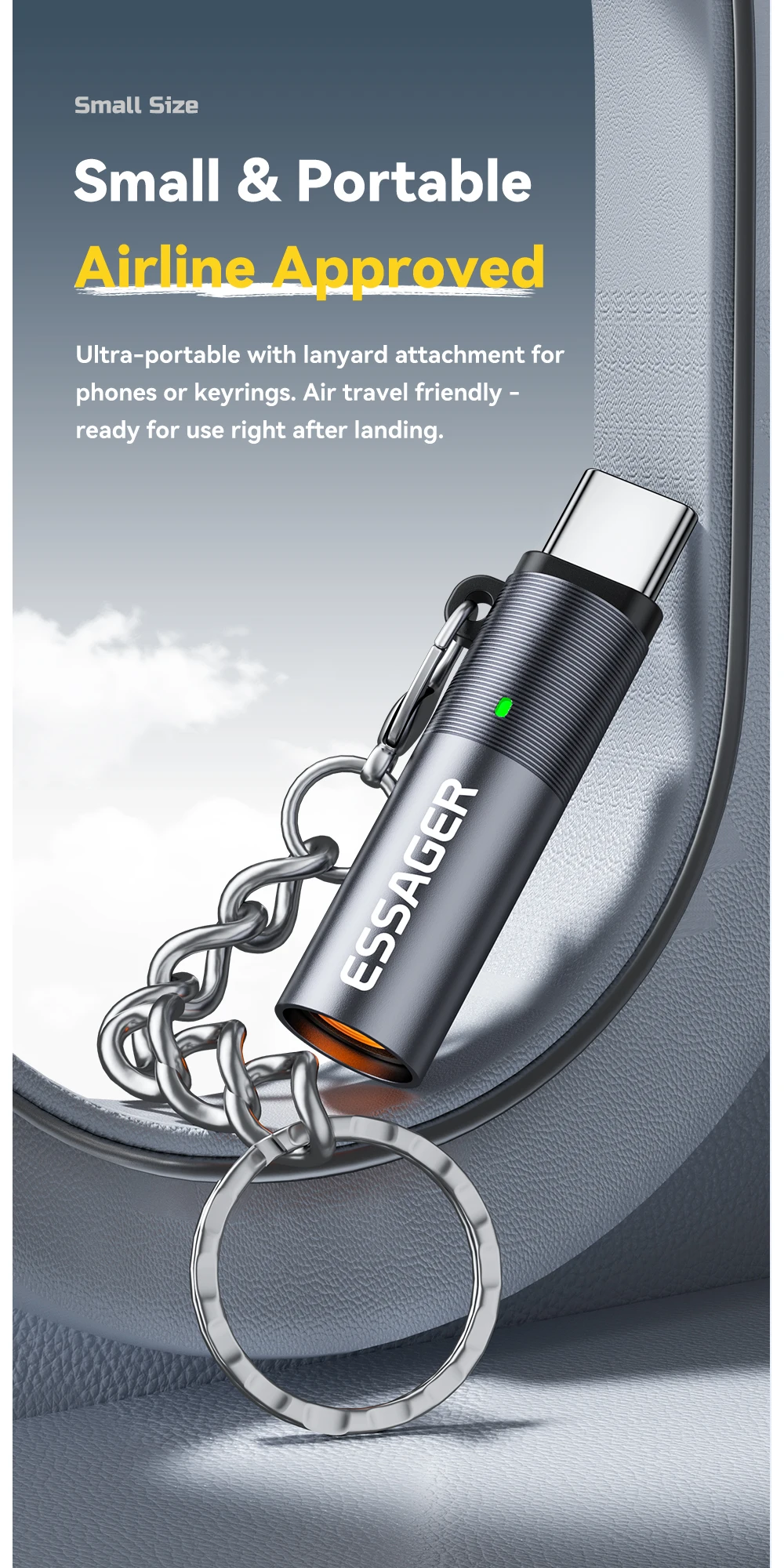 Essager Type C Mini Lighter Tungsten Wire Blow-to-Ignite Safety for Air Travel No Flame Auto Shut-Off OTG-Compatible with Phones
