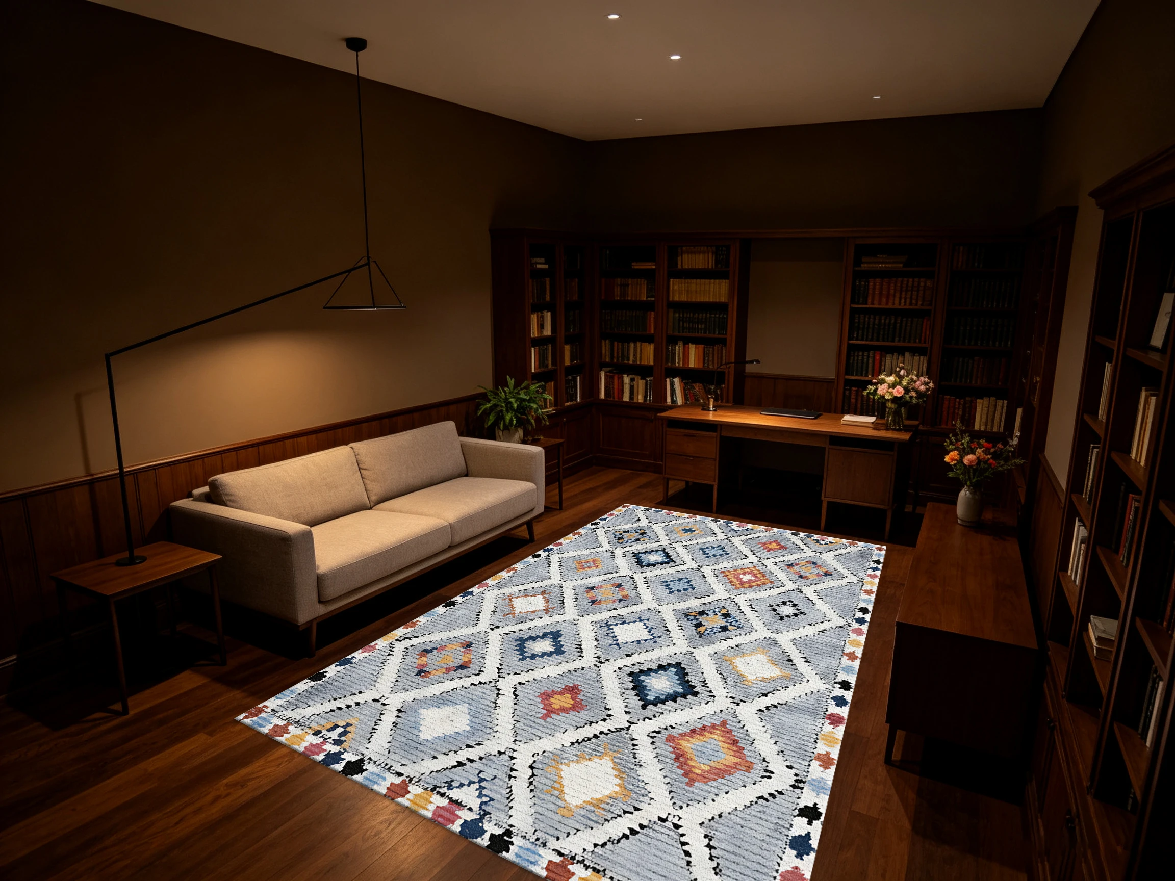 Boho Kilim Diamond Pattern Area Rug, Colorful Geometric Carpet Flooring Non Slip Floor Mat for Home Decor