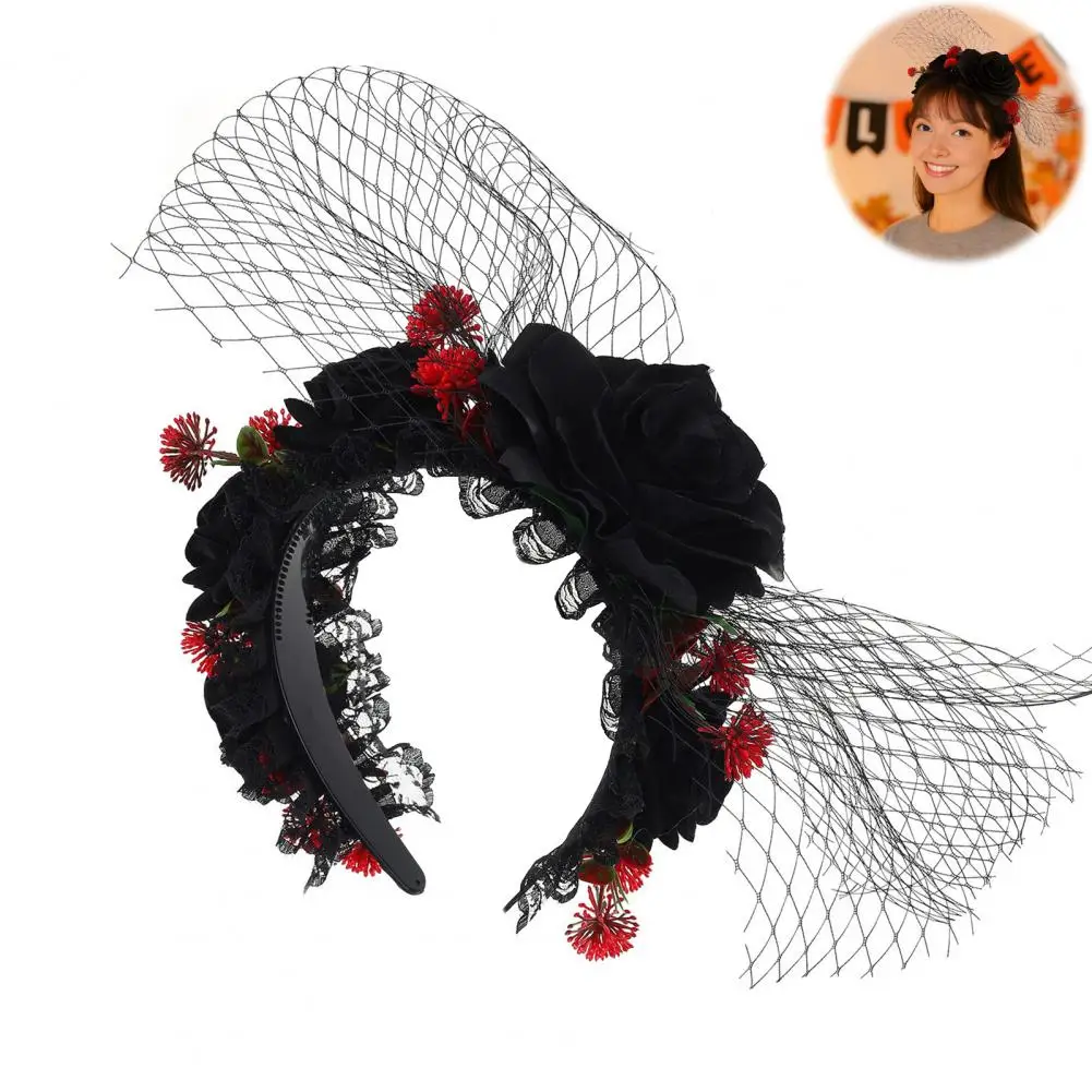 

Comfortable Hairband Black Lace Rose Headband for Women Masquerade Cosplay Hair Accessory Lolita Lace Headwear for Halloween