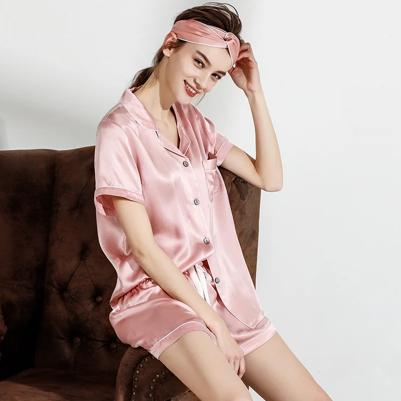 Silk Pajamas Women\'s Summer 2024 New Two-piece Mulberry Silk Pajamas for Women  Silk Home Wear Short-sleeved Shorts Set