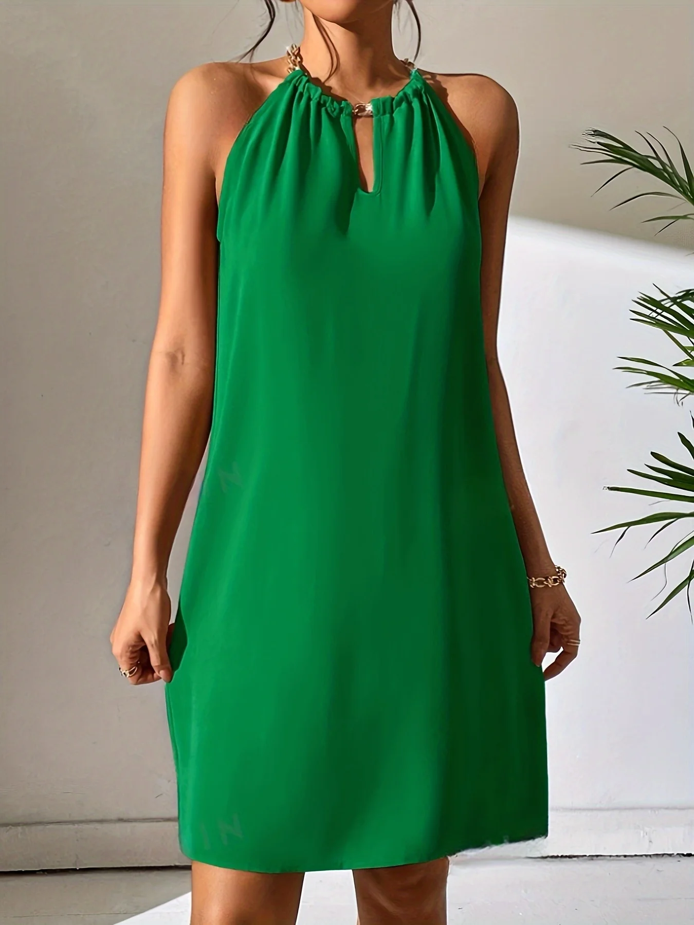 2024 New Summer Fashion Clothes Women\'s Green Elegant Casual Halter Sleeveless Dress Sexy Vacation Clothing