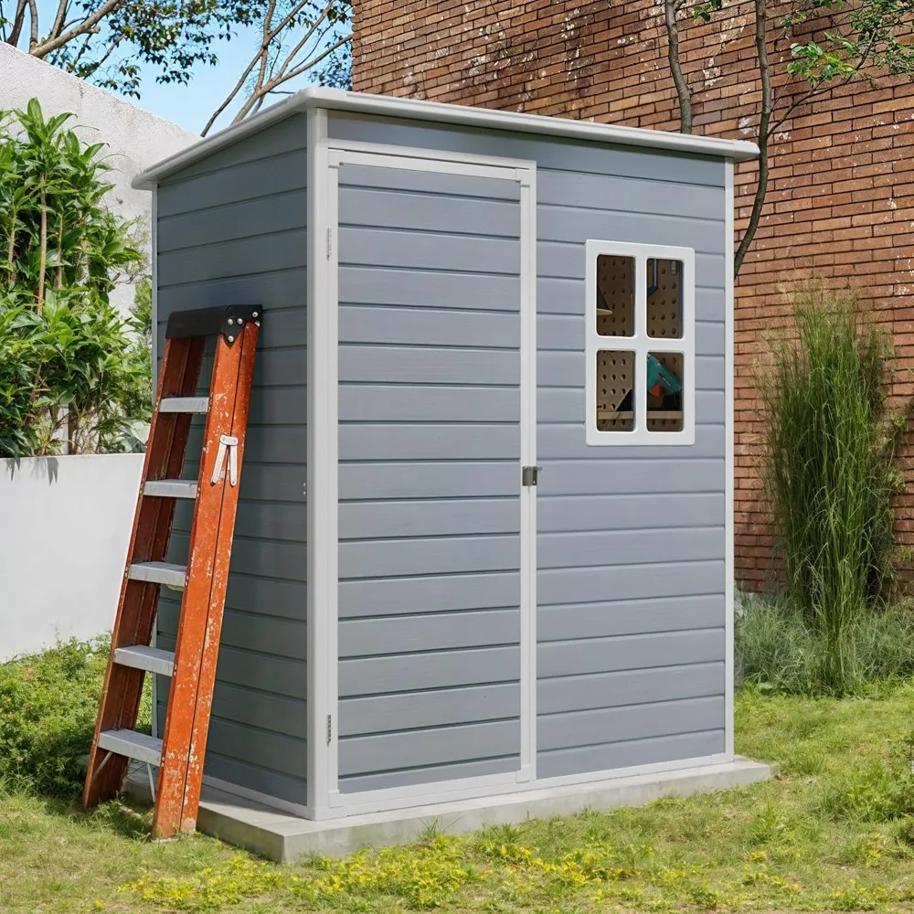 

5x3 FT Outdoor Storage Shed with Lockable Door, Resin Weatherproof Plastic Garden Shed with Floor & Ventilation, Backyard Shed