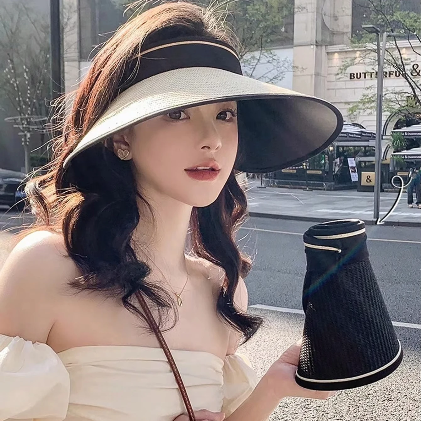 

Summer new sunshade and sun protection empty top hat for female cyclists, foldable straw woven hat for outdoor travel