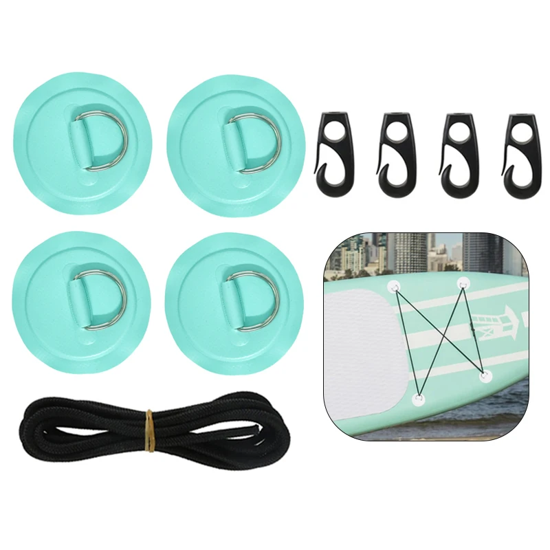 4-Piece PVC Rope Clips and Stainless Steel D-Rings, Suitable for Kayak SUP Paddle Board and Surfboard Rope Fastening Accessories