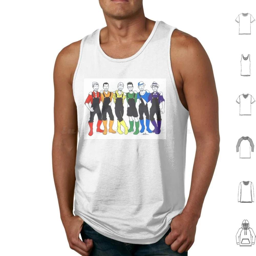 Pride In Overalls And Boots Tank Tops Vest Sleeveless Pride Overalls Boots Rubber Boots Wellies Cartoon Rainbow