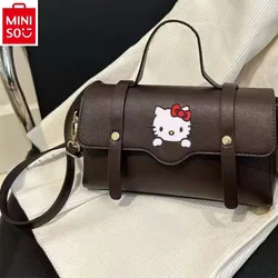 MINISO Hello Kitty Vintage Classic Leather Phone Bag Women's Fashion Versatile Multi functional Storage Crossbody Bag