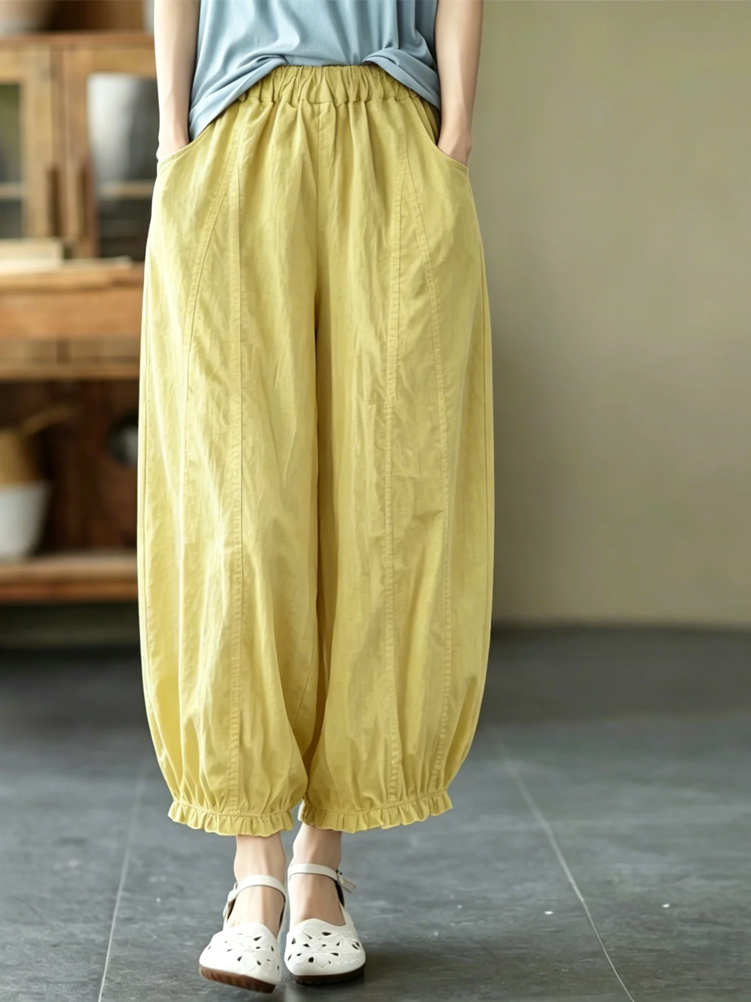 

White Flower Bud Skirt Pants Women's Summer 2026 Thin New Artistic Nine Points Small Lantern Pants Sun Protection Wide Leg Pants
