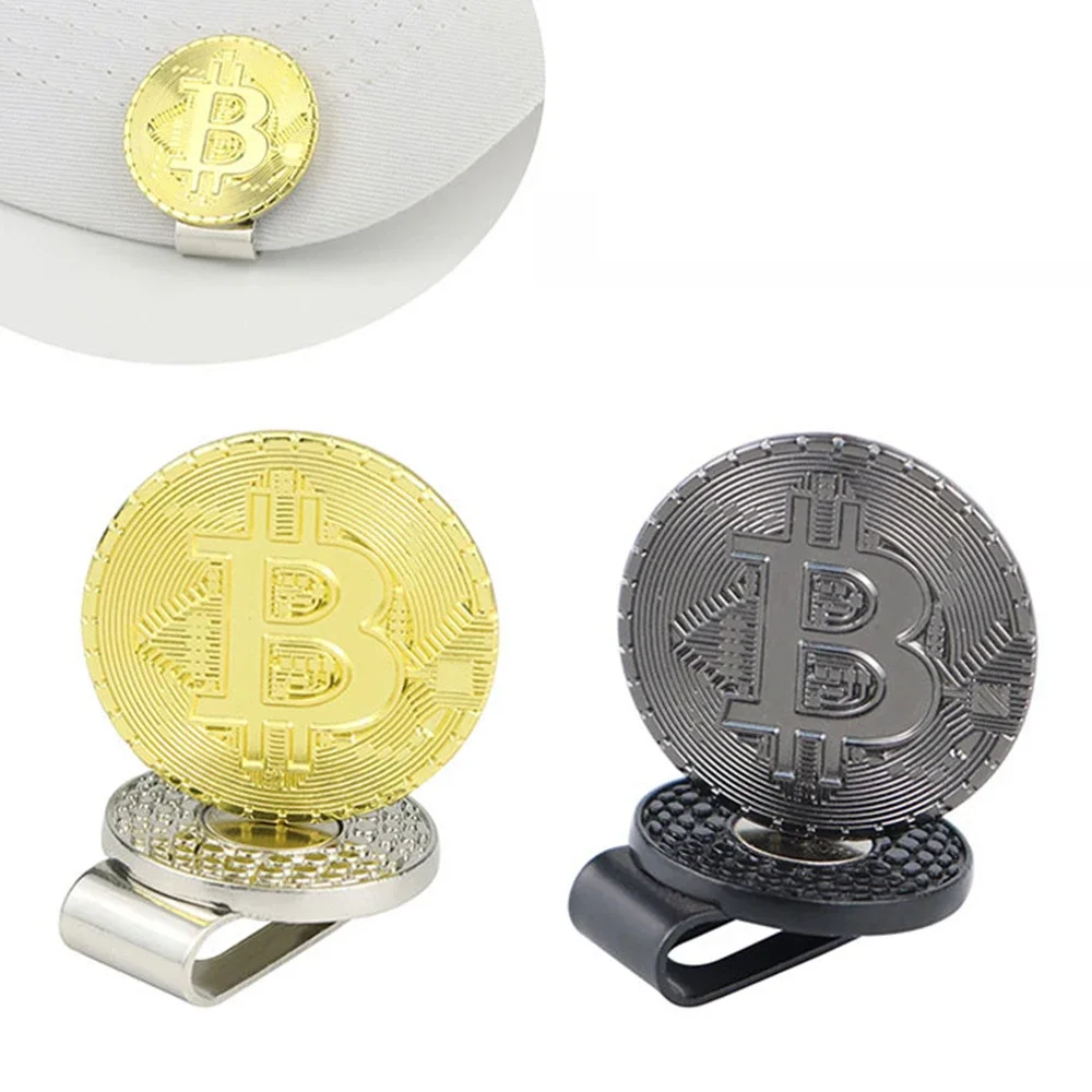 Gold/Black Magnetic Golf Hat Clip Ball Marker Set Bitcoin Shaped Golf Mark with Hat Clip Outdoor Golf Accessories Golfers Gifts