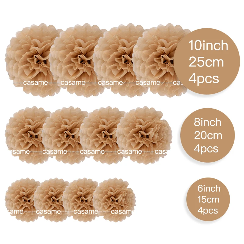 12-teiliges Pom-Pom-Set aus weißem und hellgrünem Papier – handgefertigte Weizenstrohblumen, geeignet für Hochzeit, Party, Wanddekoration